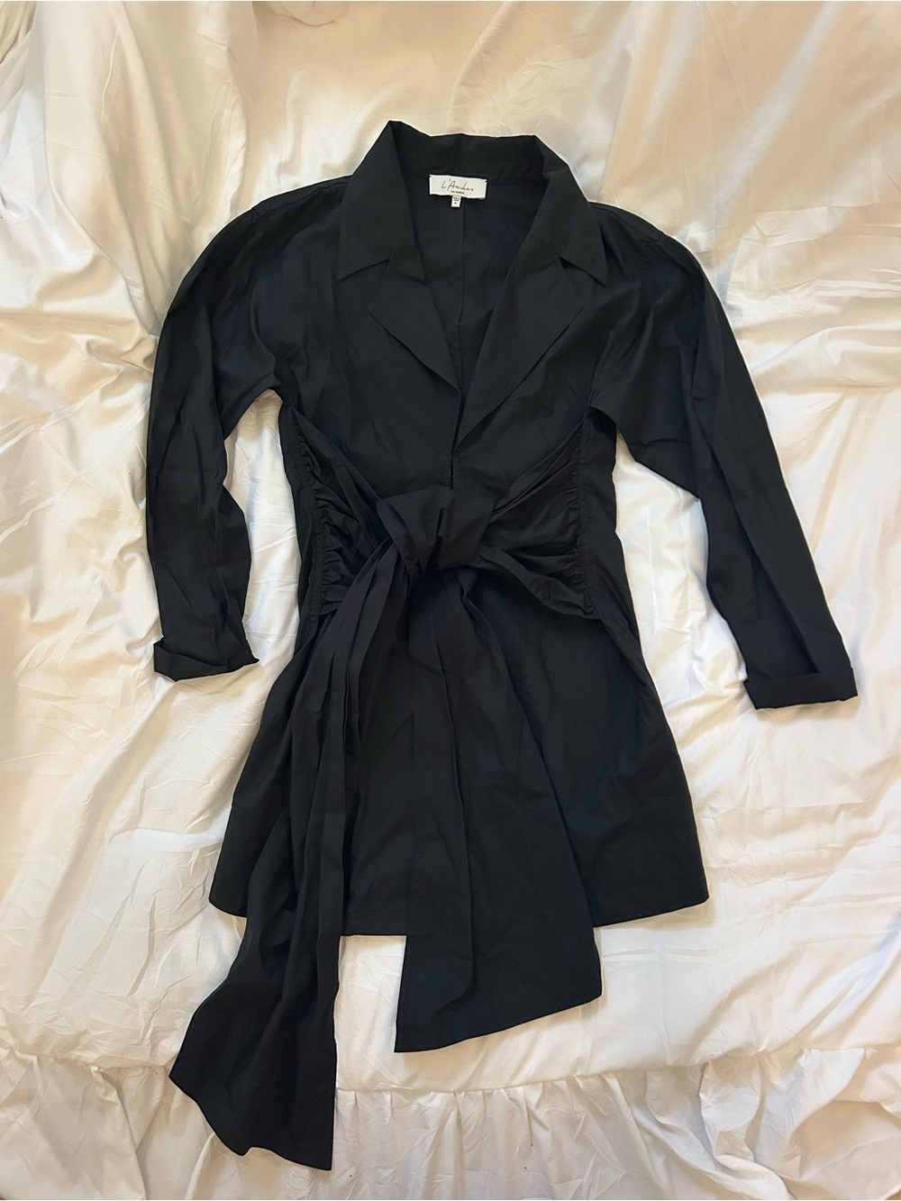 L'Academie Black Tie-Waist Shirt Dress